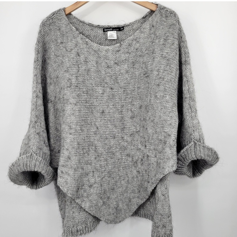 Berretti Alpaca Wool Blend Oversized Sweater Women L XL Gray Asymmetrical Knit